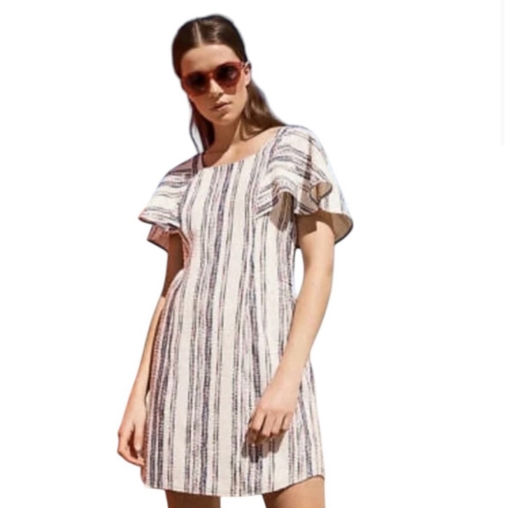 Akemi + Kin Anthropologie Jovanie Stripe Ruffle Short Sleeve Dress Size 8